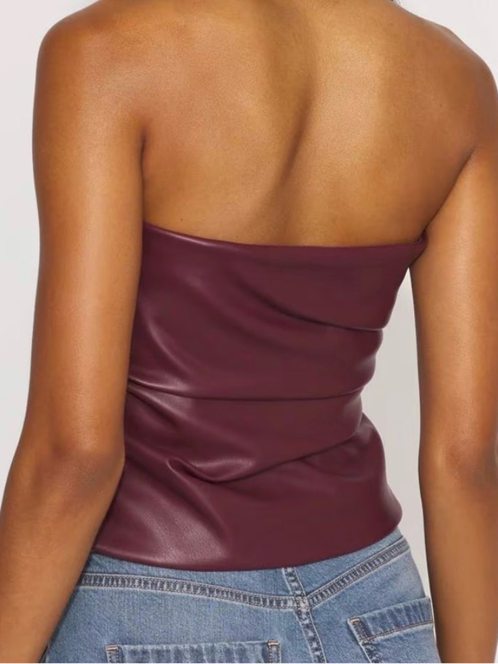 WHBM White House Black Market Draped Faux Leather Bustier Refined Red Size 6 - Picture 3 of 13